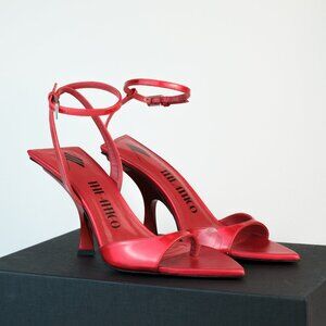 The Attico GG Mismatched Metallic Heel Sandals, Vibrant Red, EU 37.5